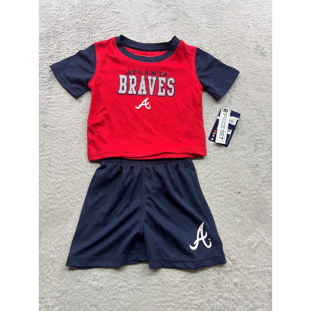 New Atlanta Braves MLB Toddler 2 Piece Set Red Navy Blue Shirt Shorts 2T